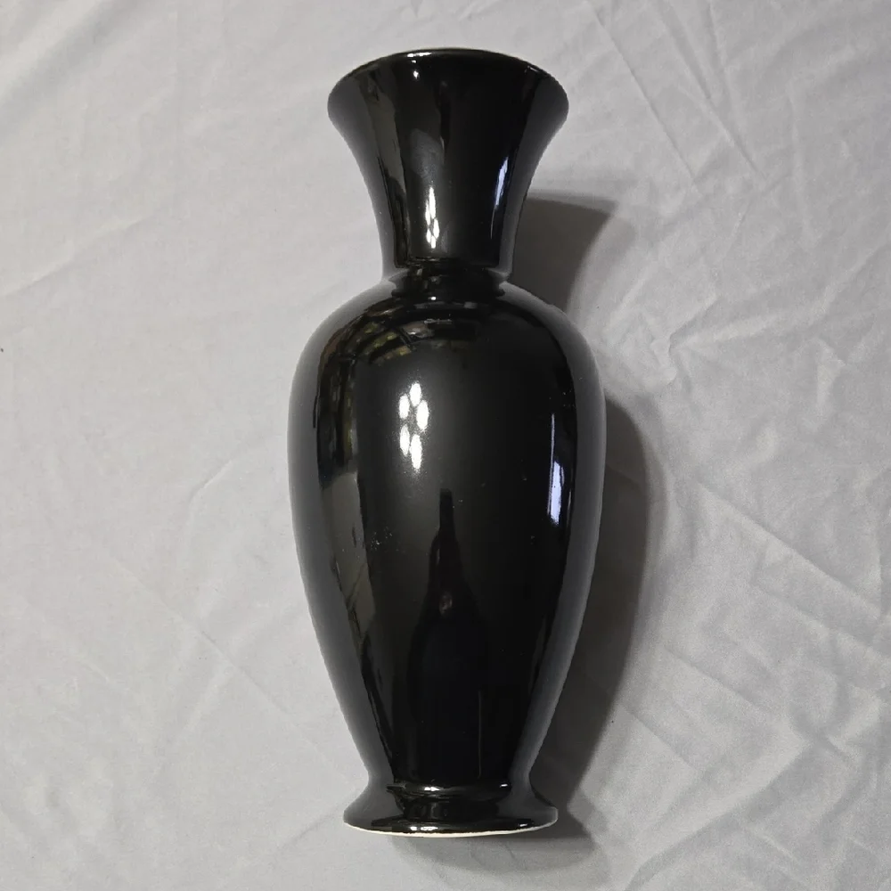 Black Vase with Gold and Pink Floral Design